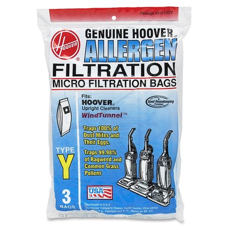 Hoover Commercial Disp Allergen Filtration Bags For Commercial WindTunnel Vacuum, PK3 4010100Y